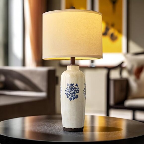 NEW!  24.75" Modern Ceramic Table Lamp for Bedroom Bedside Lamps Blue and White - Picture 1 of 4